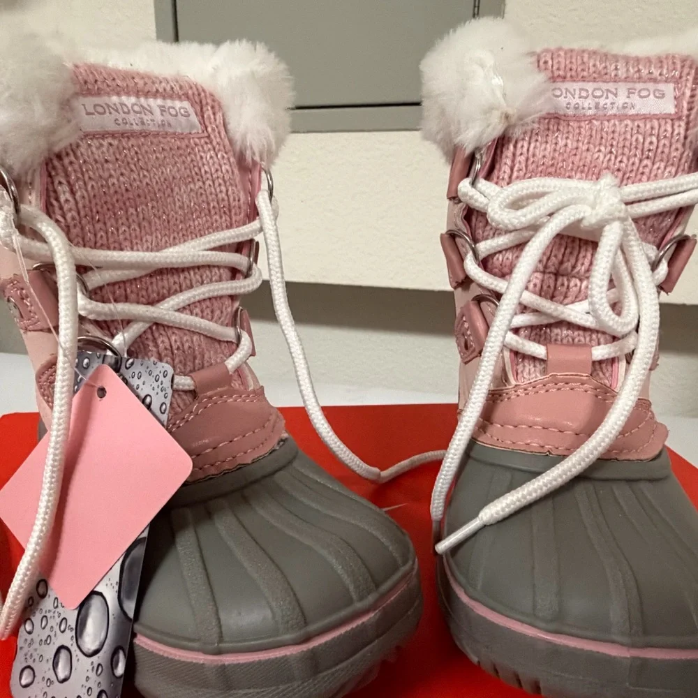 London Fog Pink and Gray Girls Faux-Fur Winter‎ Boots